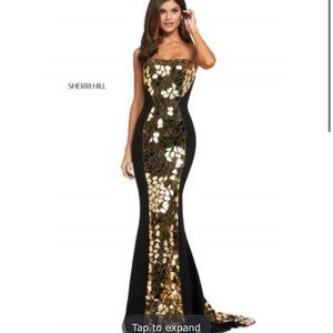 NWT Sherri Hill 53473 Black & Gold Prom Dress